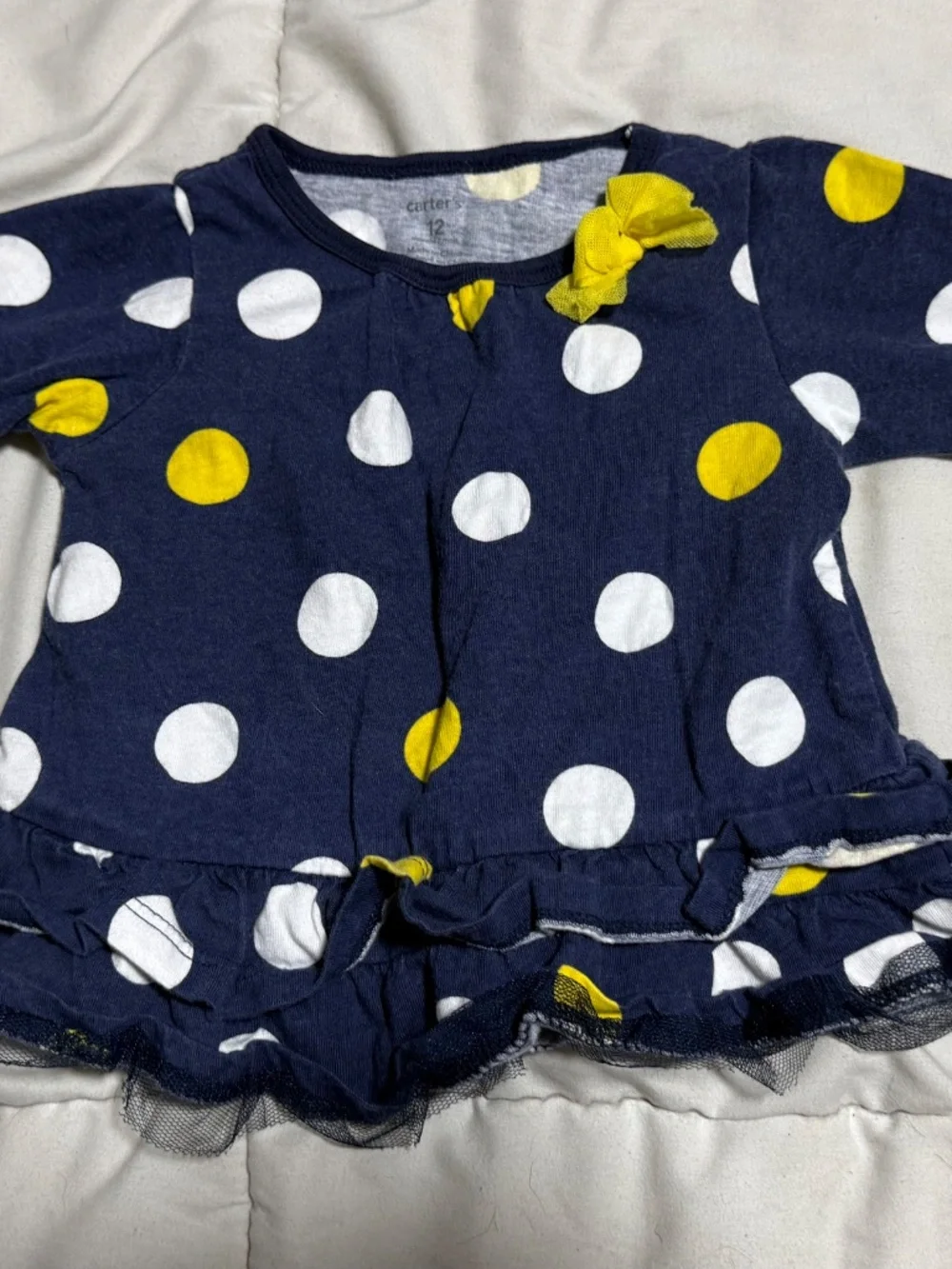 Carter's Girls 12 Months 3-Piece Pants Set Navy Polka Dot Long Sleeve Top